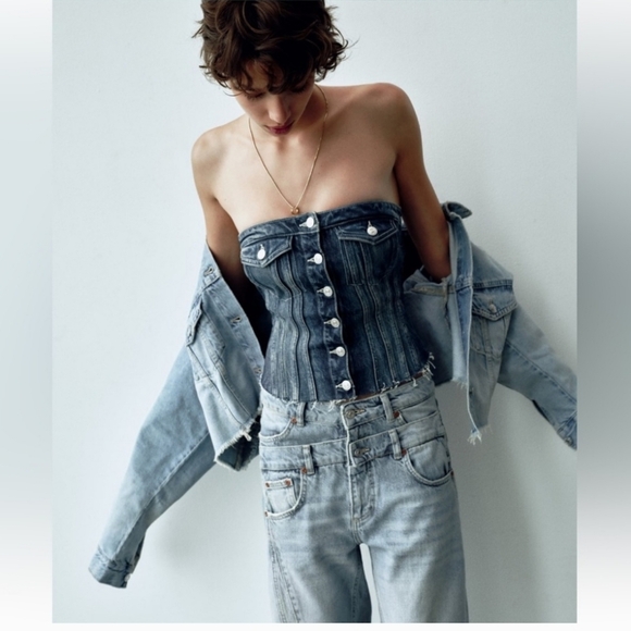 ❌️SOLD❌️CORSET STYLE DENIM TOP TRF SIZE XL - Picture 9 of 12